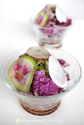 紫白菜(白菜)とスプラウトのおかかサラダ