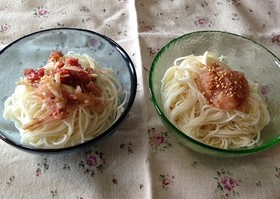 簡単涼麺☆明太子と梅おかかの変り素麺二種