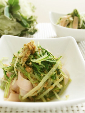 お弁当にも♪簡単♪水菜とハムの胡麻和え⭐