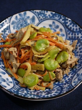 簡単！そら豆と筍の豚マヨ醬油炒め