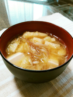 みょうが・豆腐・油揚げのお味噌汁☺