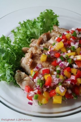 チキンソテーの彩り野菜がけ