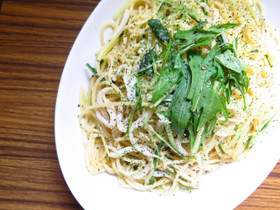 夏に！ポン酢で水菜としらすの冷製パスタ