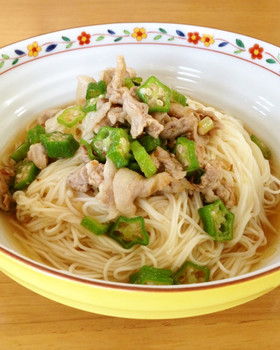 トロっと☆オクラと豚肉ぶっかけそうめん