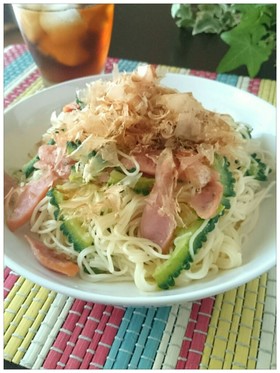 ランチに★甘味噌ゴーヤそうめんチャンプル