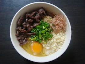 ✾美味しい！汁まで飲みほす釜玉肉うどん✾