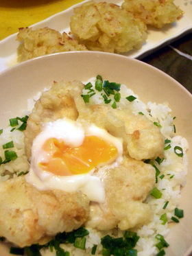 塩で食べる◇鶏天丼 温たまのっけ