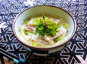 肉の下茹で汁使用☆豚ネギ塩にゅう麺！