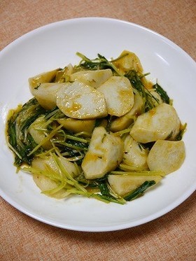 簡単！里芋と水菜のケチャバタ炒め