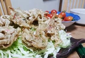 揚げ物：わかさぎと桜海老の磯辺あげ