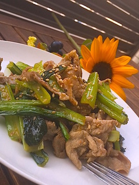 豚薄切り肉と小松菜で！焼き肉風炒め