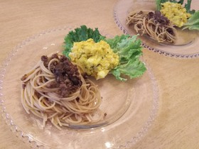 ナスの肉味噌パスタ