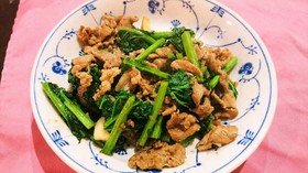 ラム肉と茎立菜のオイスターソース炒め