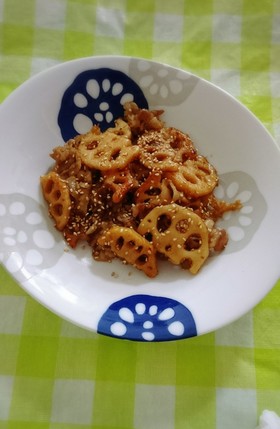 塩麹で♪豚肉と蓮根の照り焼き風甘辛炒め 