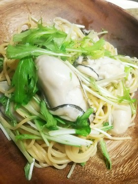 簡単！牡蠣と水菜DEワンポットパスタ♪