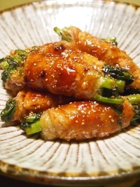 タレが美味しい　菜の花の豚肉巻き