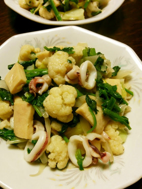 イカとカリフラワーと高野豆腐の中華旨煮